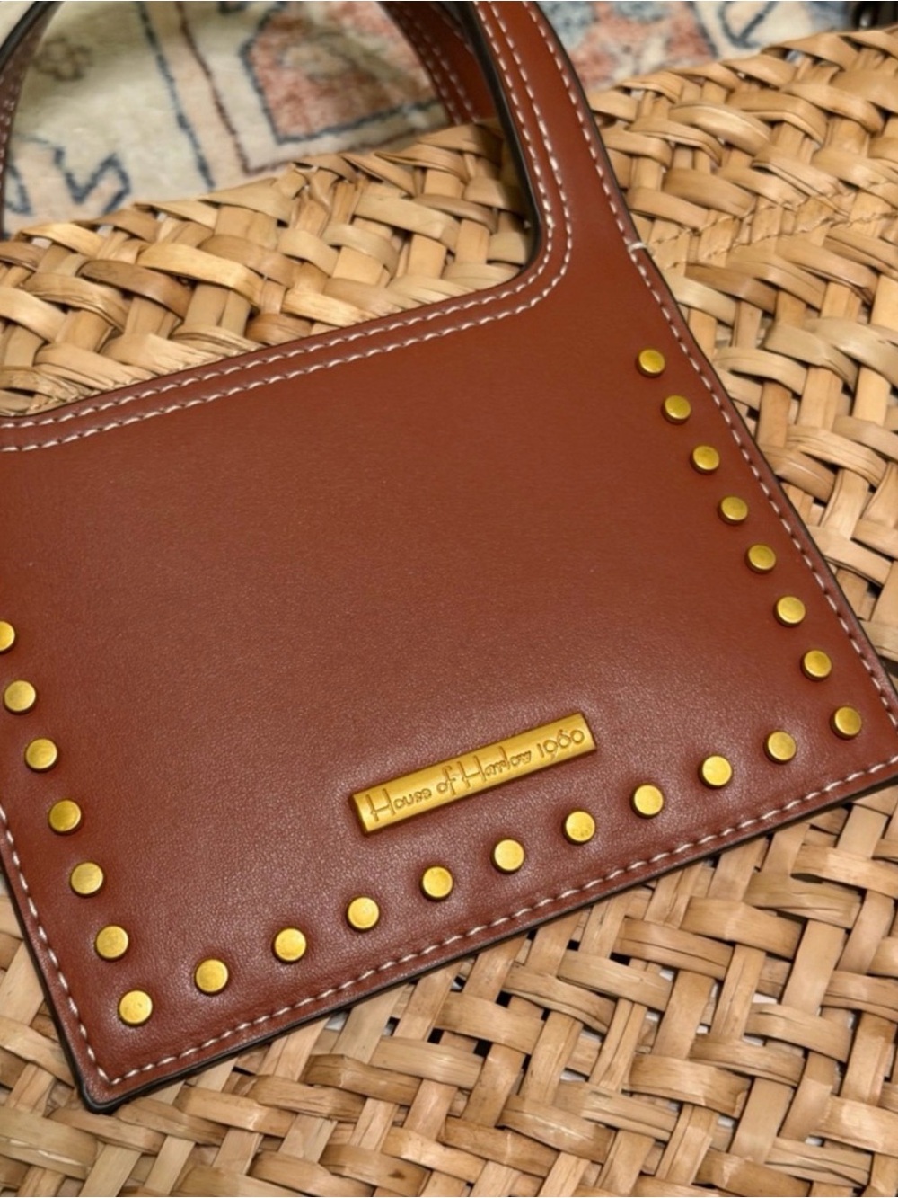 House of Harlow 1960 Straw Crossbody Bag with Brown Leather Trim - Picture 6 of 9